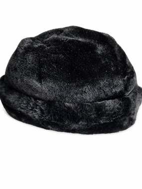 Vintage Black Genuine Fur Winter Hat Womens Size 56 US 7 Quilted Lined Cap